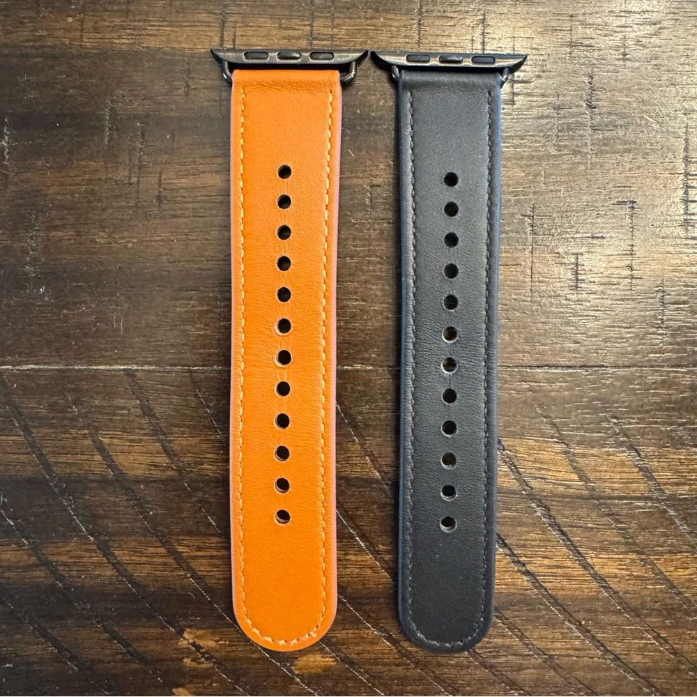 2 Leather Bands Compatible With Apple Watch (Black & Brown)